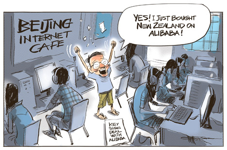PM John Key signs deal with chinese giant Jacky Ma and Alibaba. Rod Emmerson 19/04/16