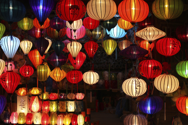 Chinese lanterns with lights as new year decorations